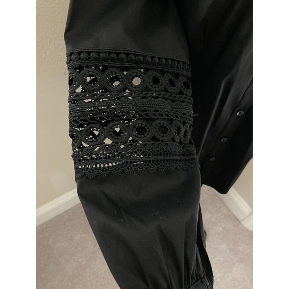 Chico's Black Crochet Lace Long Sleeve Button Front Blouse - Size 1 - Picture 2 of 4